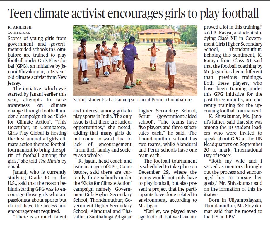 15-year-old climate activist from US encourages girls to play football